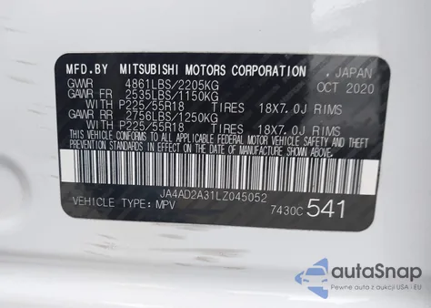 2020 Mitsubishi Outlander Es 2.4 from USA, damaged, VIN JA4AD2A31LZ045052